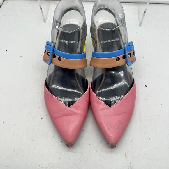 Pierre Cardin Sandals Womens 36 US 5 Kitten Heels Colorblock Slingback Shoes ** - Picture 3 of 8
